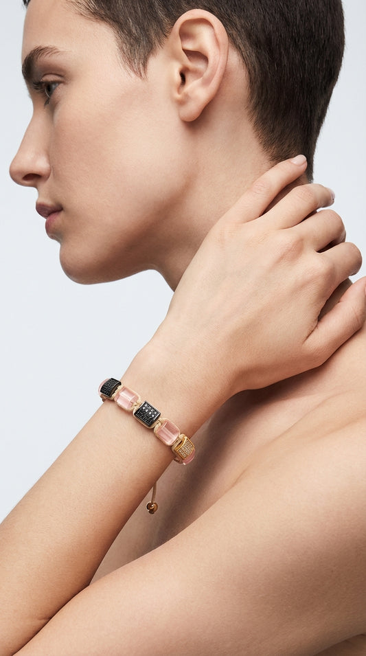 The Cairo Flatbead - Rose Quartz, Gold & Black