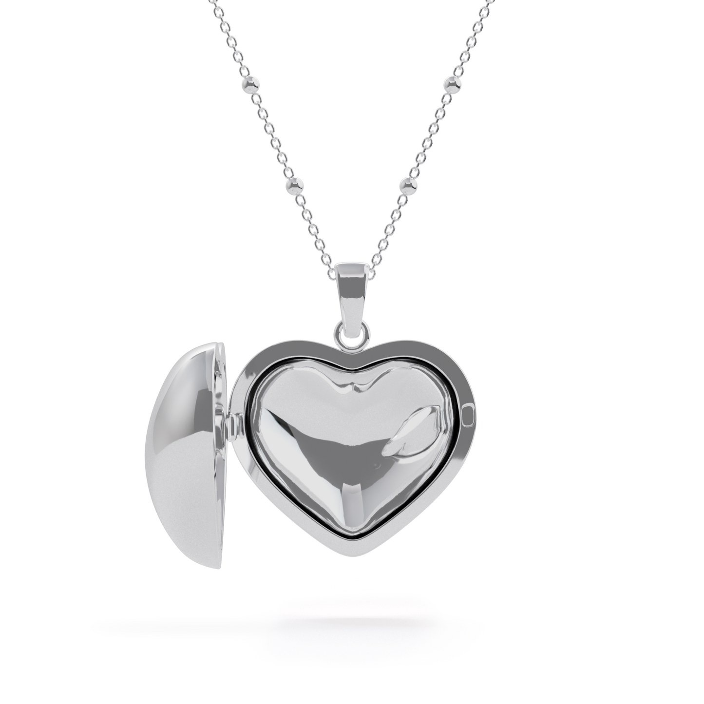 Heart Locket Charm Necklace - White Gold