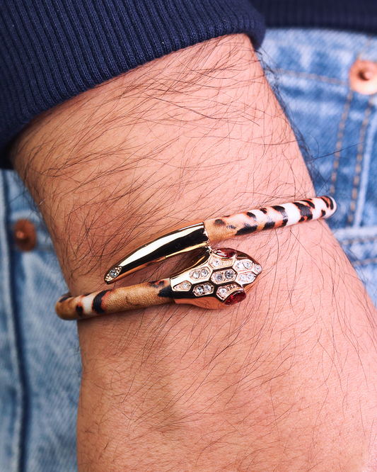 Serpente Rose Gold Brown Marble Leather
