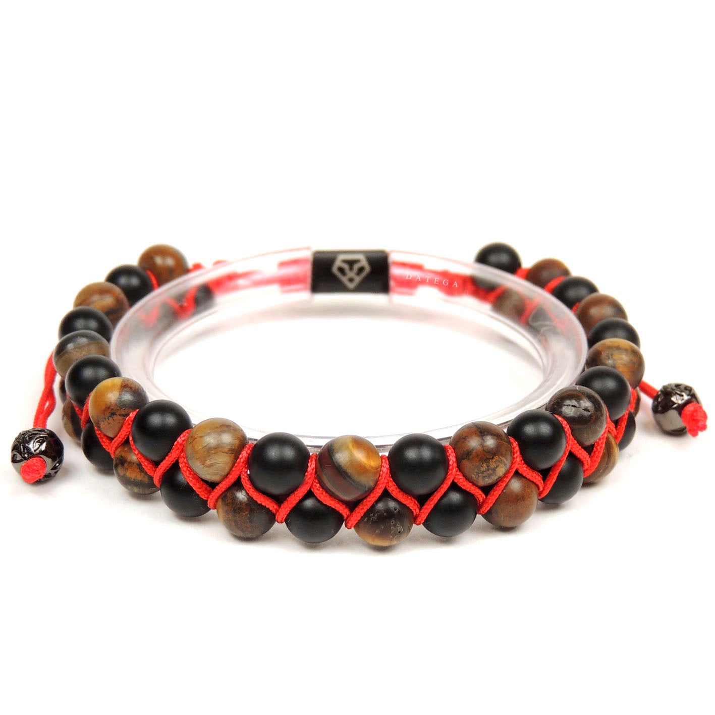 Double Beaded Matte Tiger Eye & Onyx - Red Rope