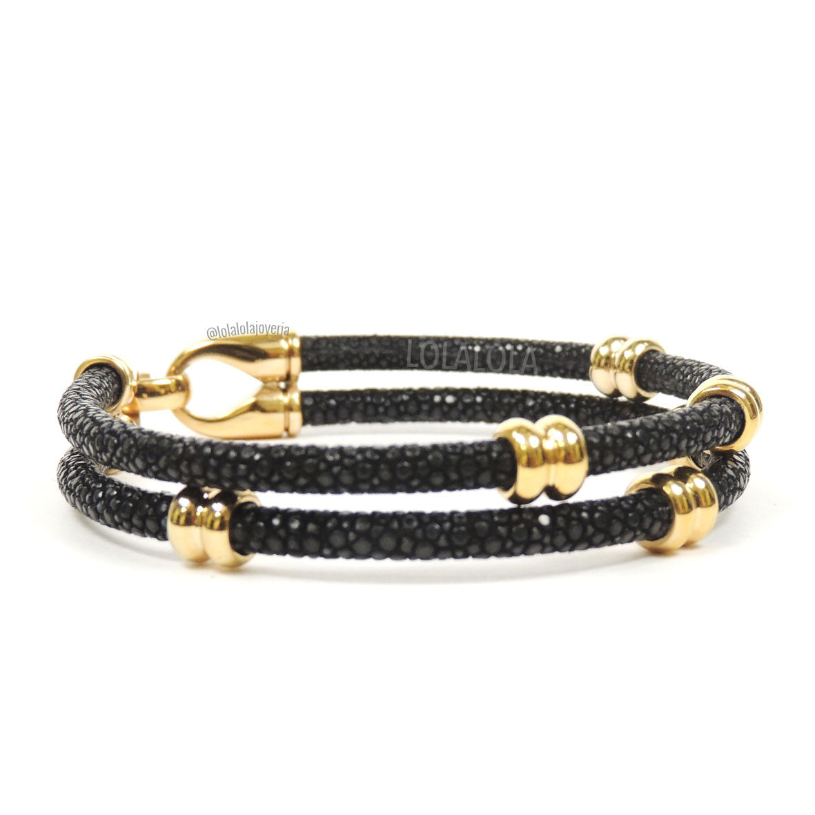 Rings Yellow Gold Double Rope Black Stingray