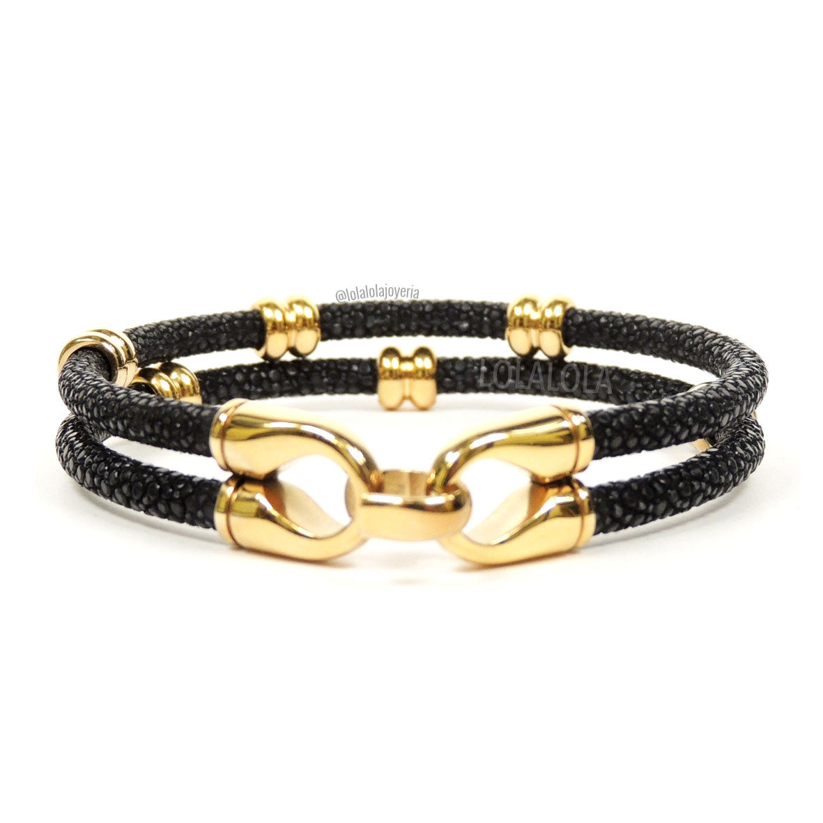 Rings Yellow Gold Double Rope Black Stingray