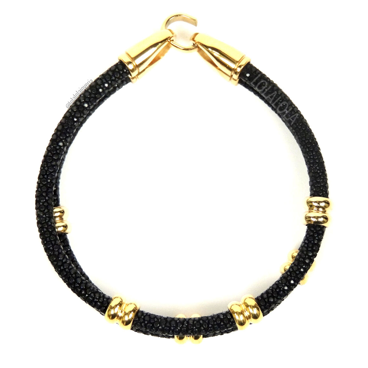 Rings Yellow Gold Double Rope Black Stingray