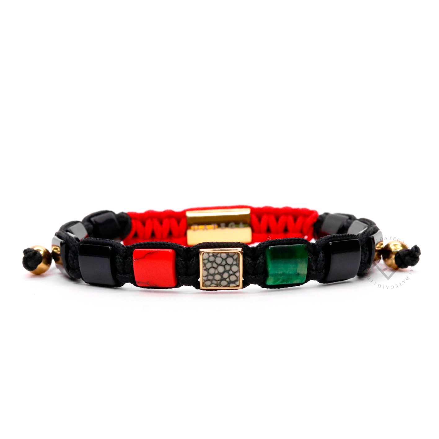Red Jade, Green Tiger Eye & Gray Stingray - Black Rope