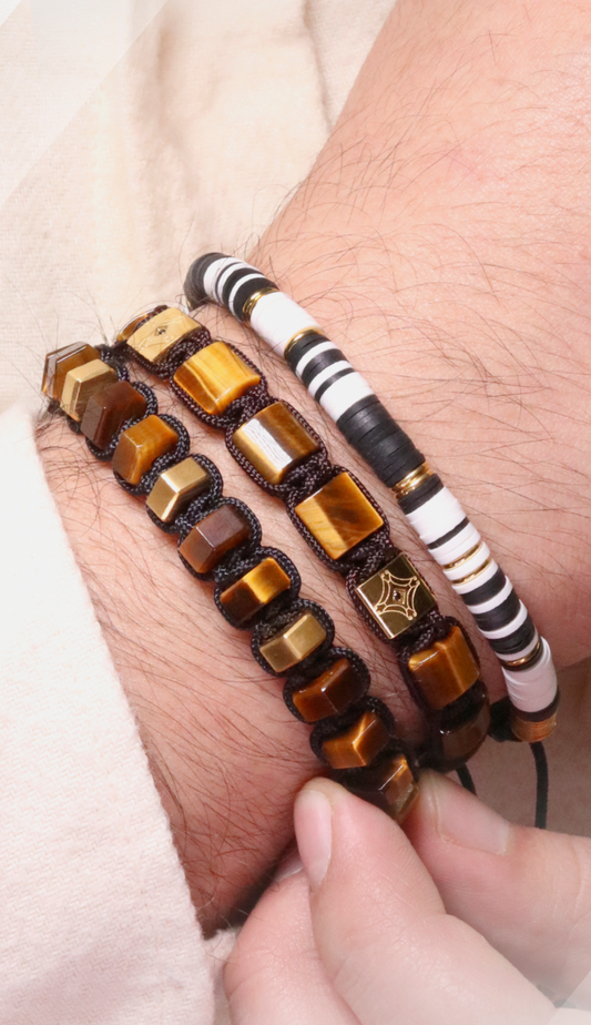 Tiger Eye & Gold Hex Bracelet