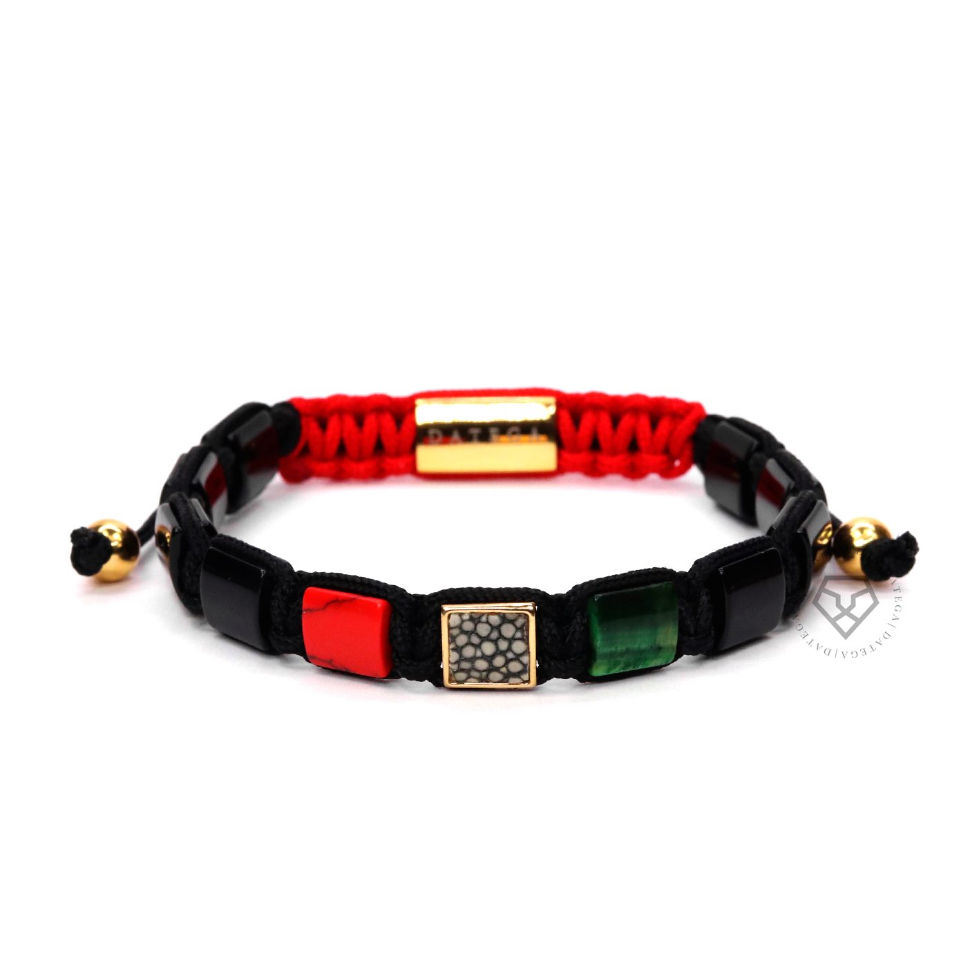 Red Jade, Green Tiger Eye & Gray Stingray - Black Rope