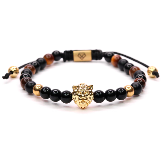 Lion Yellow Gold, Onyx & Tiger Eye