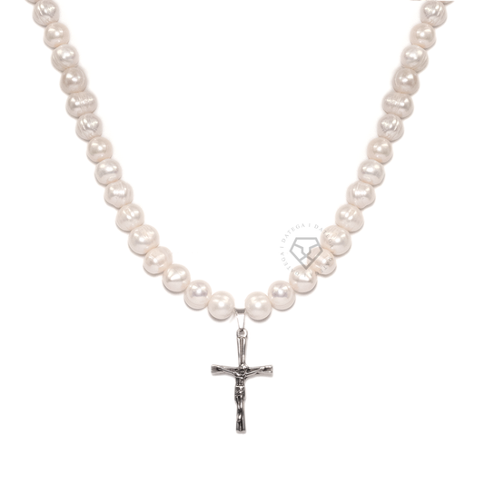 Chunky Pearl & Cross Necklace