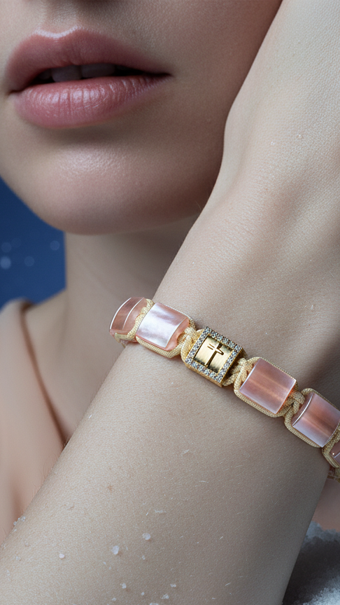 Eternal Cross Yellow Gold & Rose Quartz