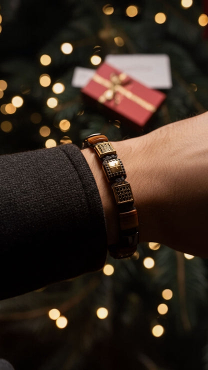 Eternal Cross Yellow Gold & Brown Tiger Eye