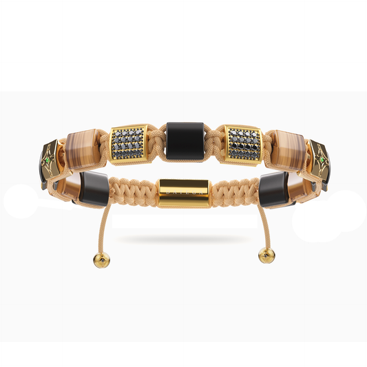 The Cairo Flatbead - Onyx, Tiger Eye & Yellow Gold