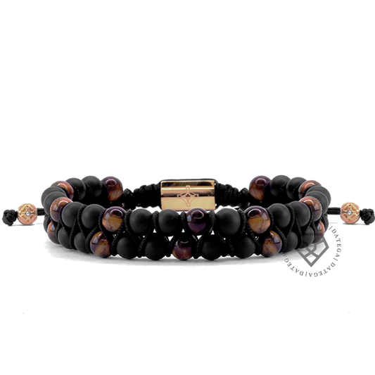 Double Beaded Matte Tiger Eye & Onyx