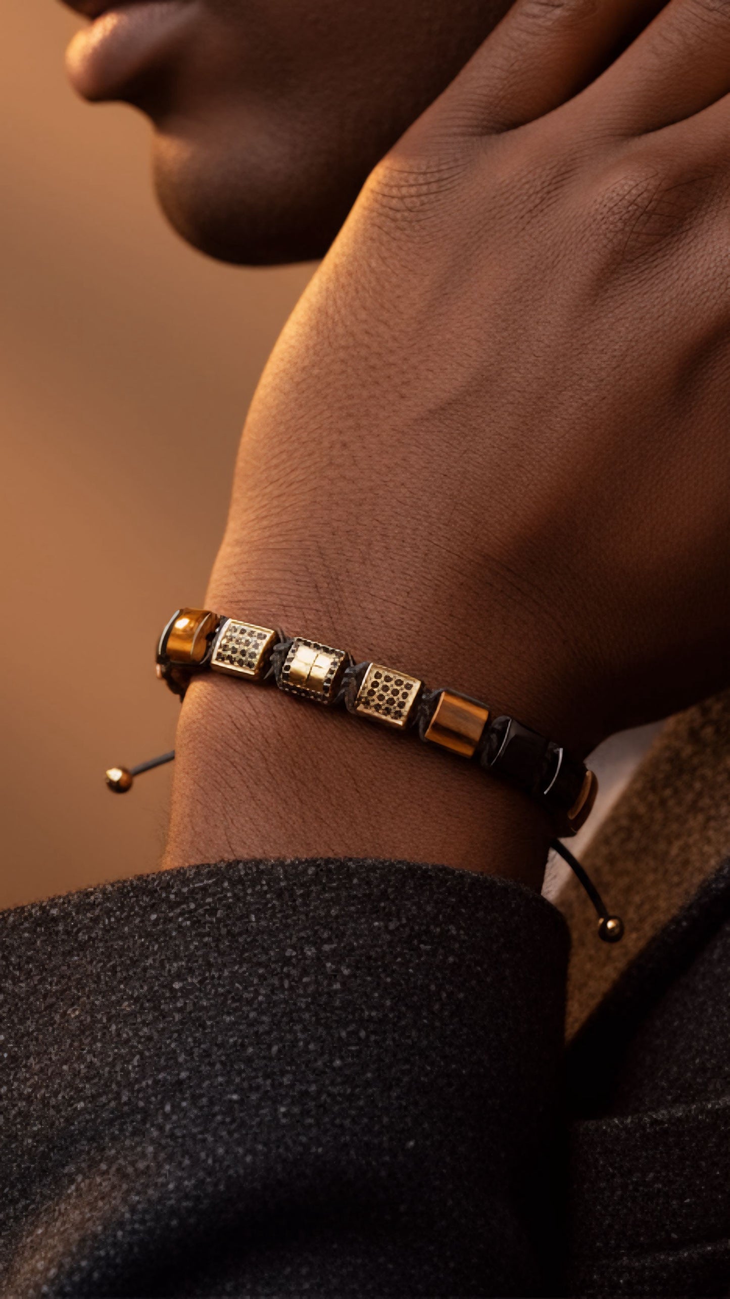 Eternal Cross Yellow Gold & Brown Tiger Eye