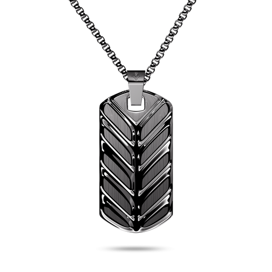 Gunmetal Chevron Tag Necklace