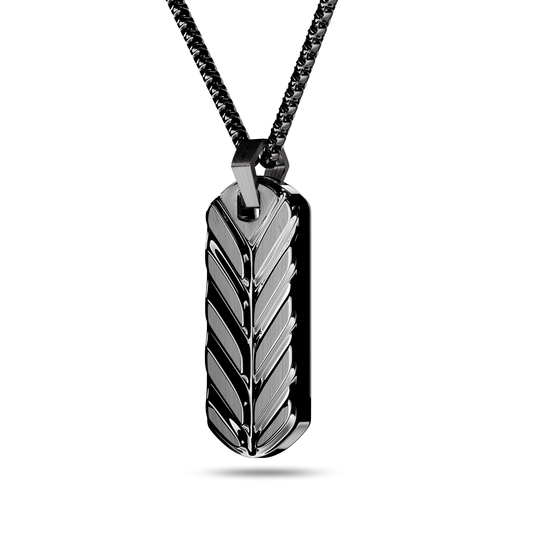 Gunmetal Chevron Tag Necklace