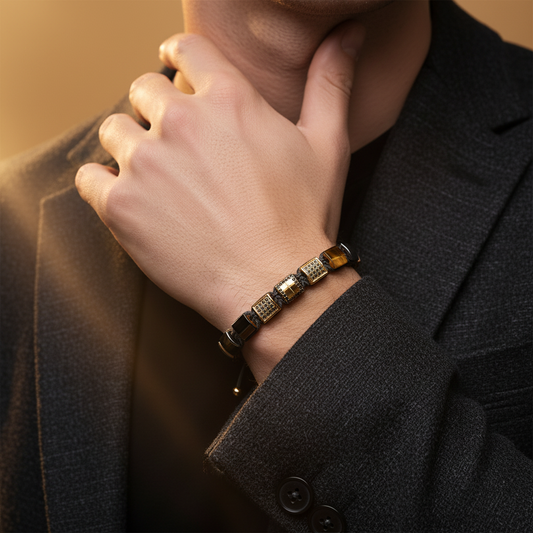 Eternal Cross Yellow Gold & Brown Tiger Eye