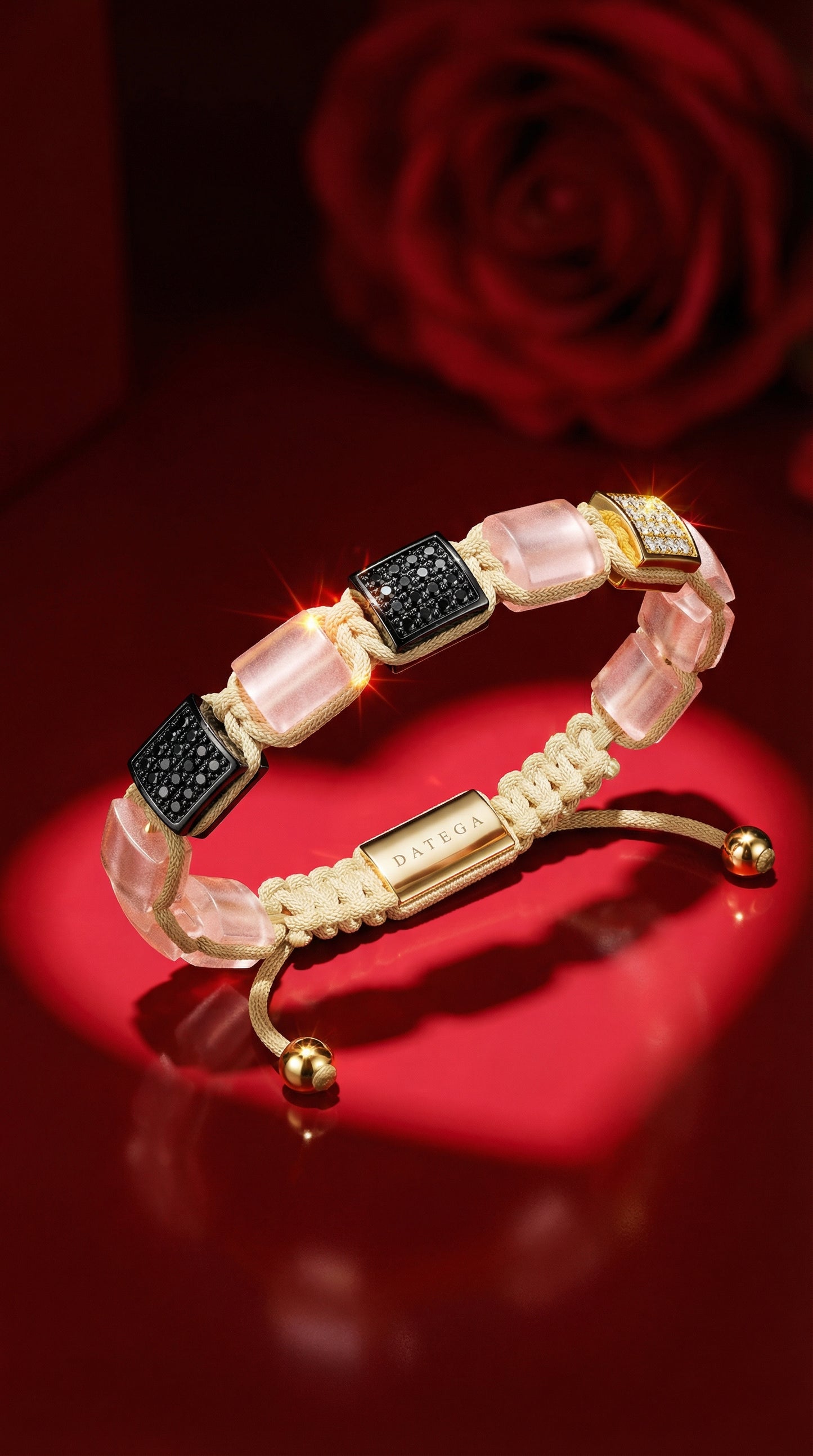 The Cairo Flatbead - Rose Quartz, Gold & Black