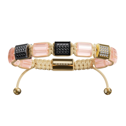 The Cairo Flatbead - Rose Quartz, Gold & Black