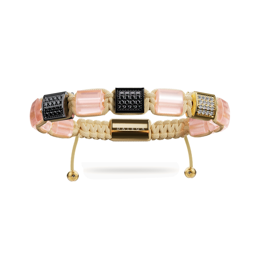 The Cairo Flatbead - Rose Quartz, Gold & Black