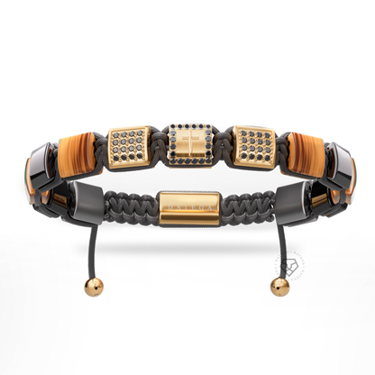 Eternal Cross Yellow Gold & Brown Tiger Eye