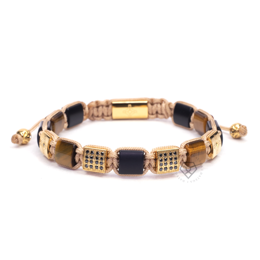 The Cairo Flatbead - Onyx, Tiger Eye & Yellow Gold