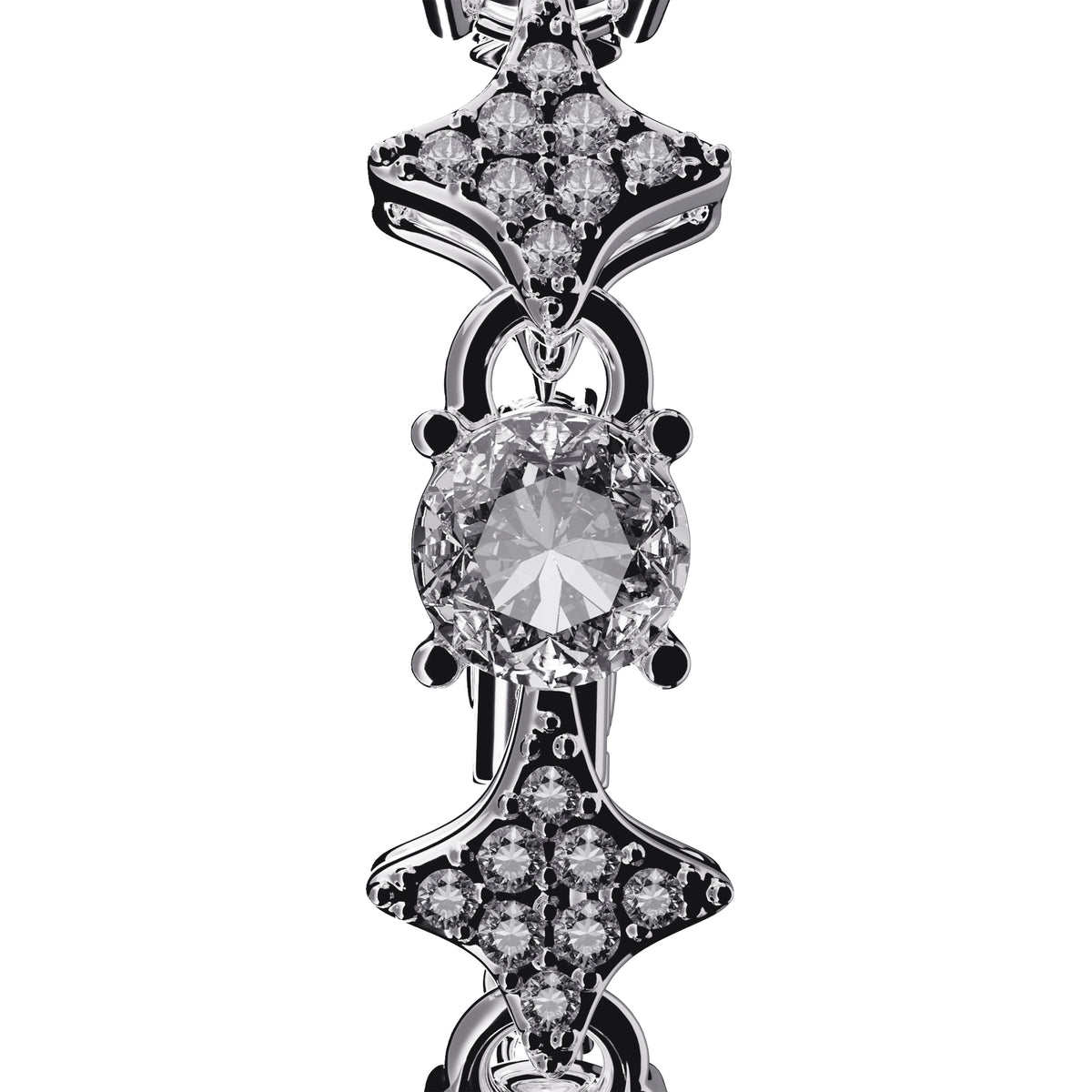Detalle de la pulsera Astra: moissanita redonda entre dos estrellas en pavé