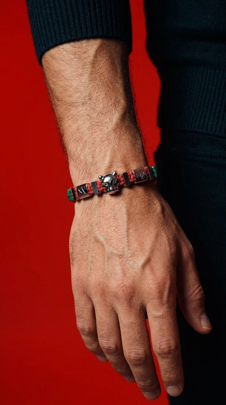 Grand Jaguar White Gold MX26 Red Rope en la muñeca, campaña