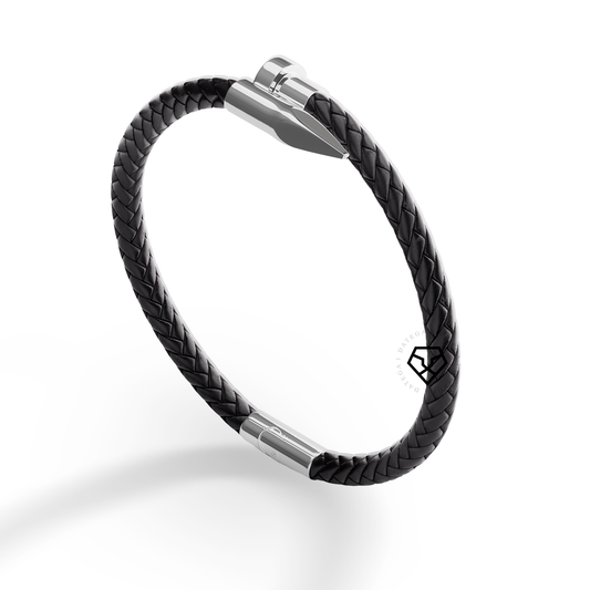 Nail White Gold Braided Black Leather