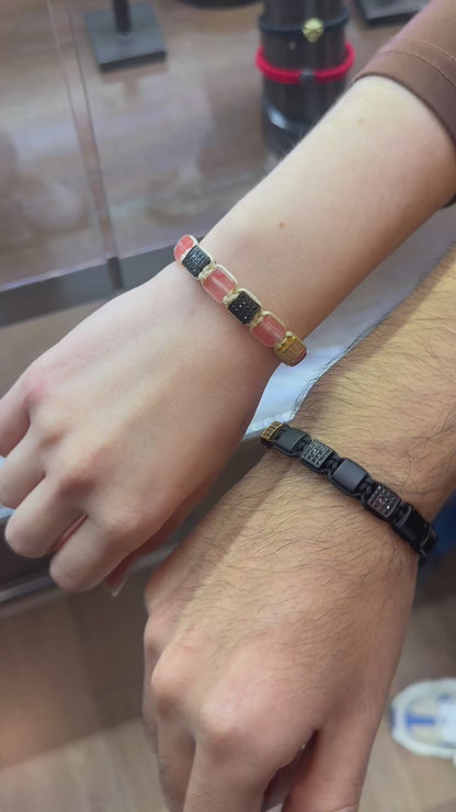 The Cairo Flatbead: Rose Quartz, Gold & Black
