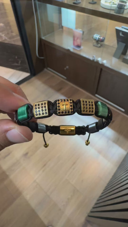 Eternal Cross Yellow Gold & Green Tiger Eye