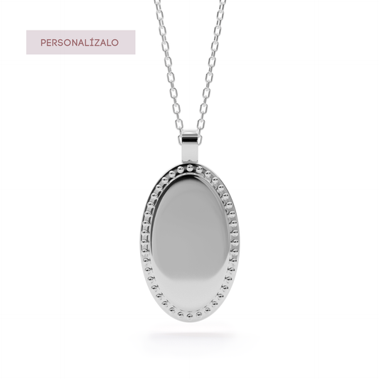 Oval Dots Charm Necklace - White Gold