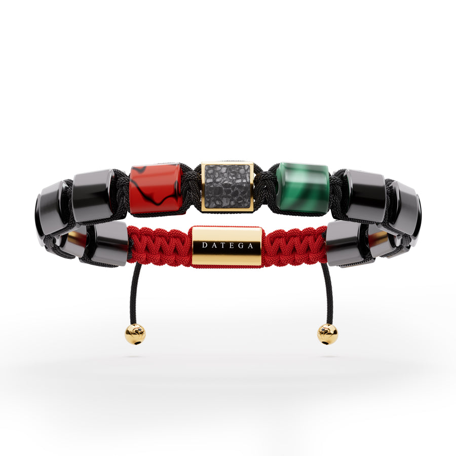 Red Jade, Green Tiger Eye & Gray Stingray - Black Rope