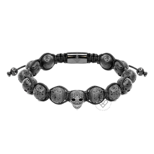 Rhodium Luxury Skull & Lava Beads