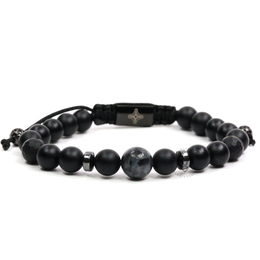 Onyx, Dark Labradorite & Hematite Spacers