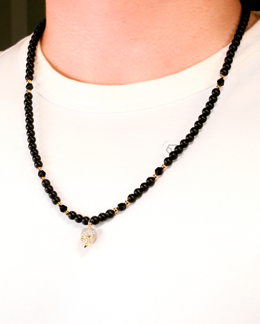 Yellow Gold Kranio Clear Cz & Onyx Necklace