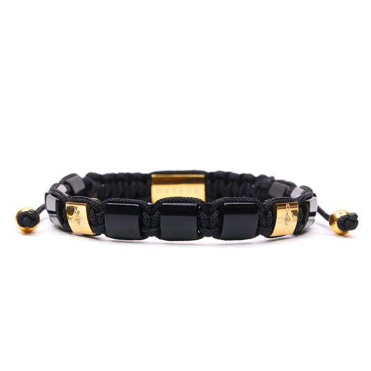 Onyx & Yellow Gold Clear Cz Star Bracelet