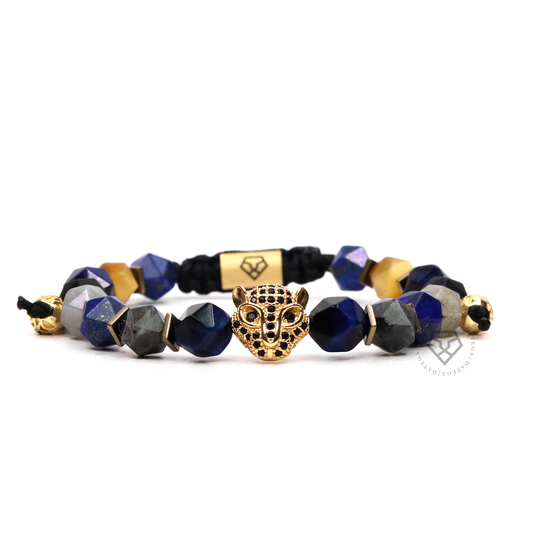 Cz Jaguar, Rock Chain Lapis Lazuli, Tiger Eye Gold.