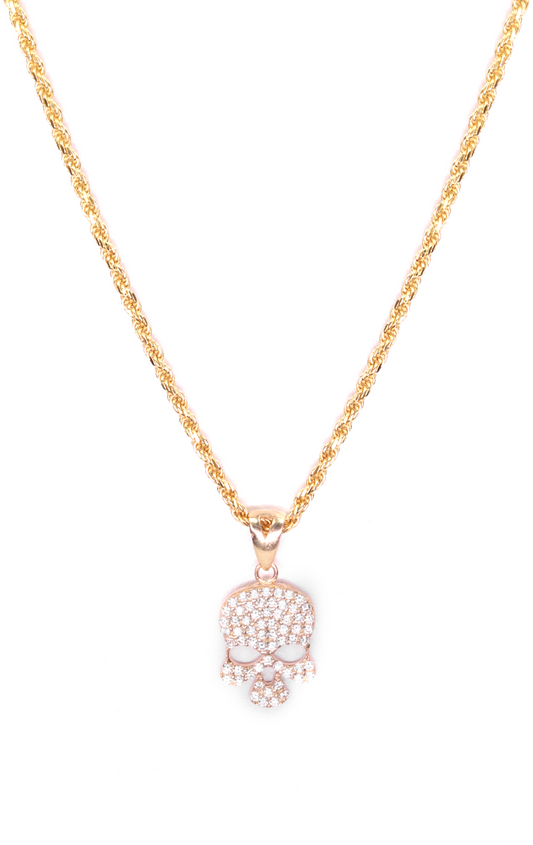 Large Clear Cz Euro Skull Necklace - Gold