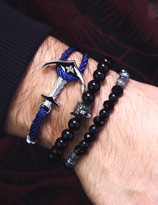 Rhodium DATEGA Anchor - Blue Rope