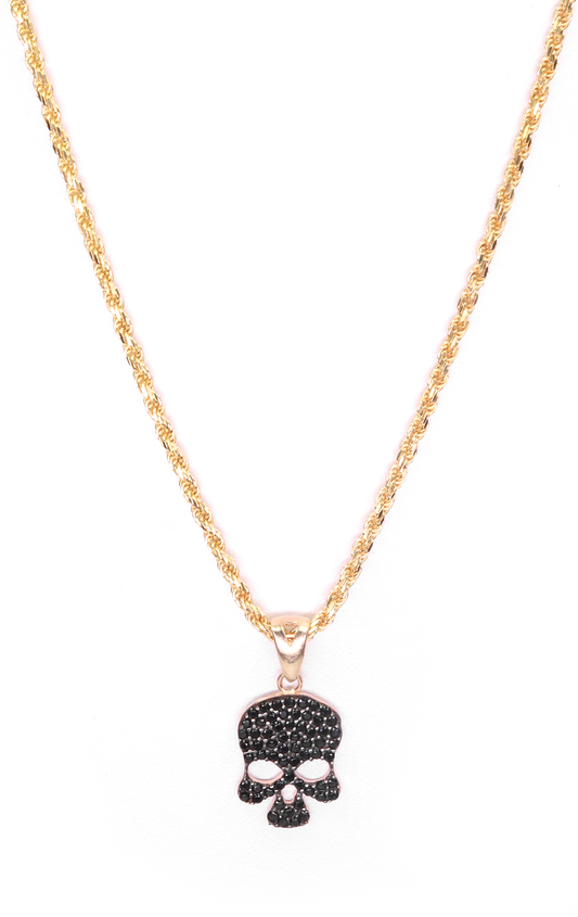 Large Black Cz Euro Skull Necklace - Gold