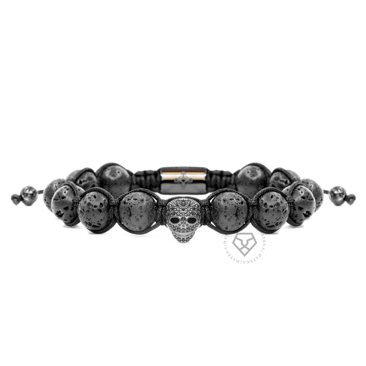 Rhodium Luxury Skull & Lava Beads