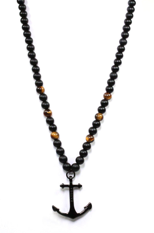 Ruthenium Anchor, Onyx & Tiger Eye - Necklace