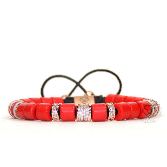 Red Jade, Crystal Cushion Bead & Rose Gold Stoppers