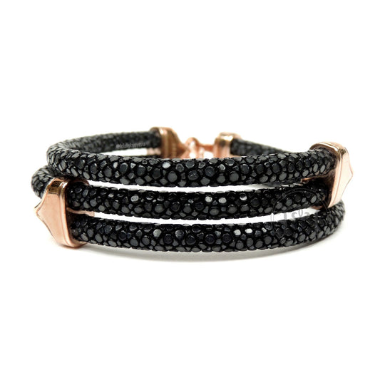 Clasp Rose Gold Triple Rope Black Stingray