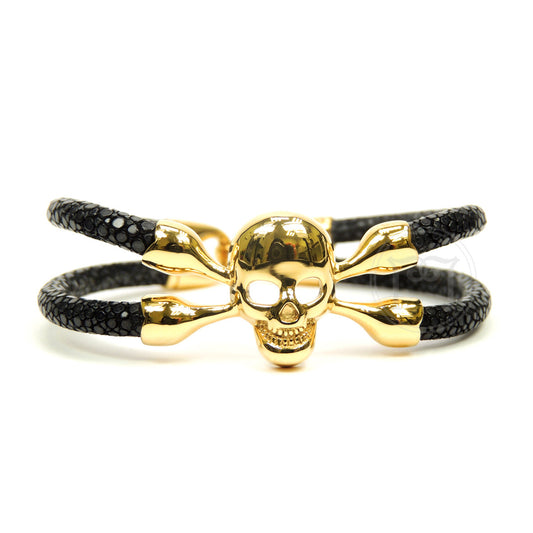 Double Bone Yellow Gold Black Stingray