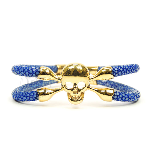 Double Bone Yellow Gold Blue Stingray