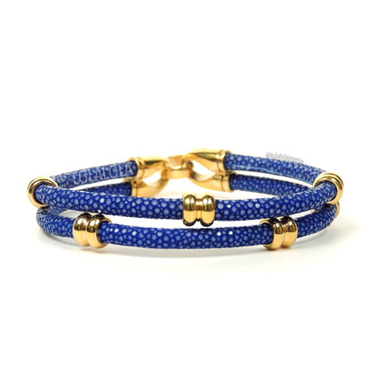 Rings Yellow Gold Double Rope Blue Stingray