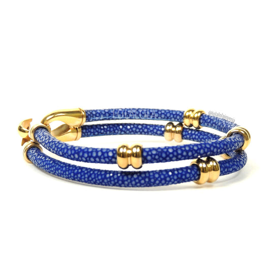 Rings Yellow Gold Double Rope Blue Stingray