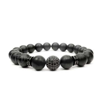 Rhodium Cz Ball & Rings Matte Onyx - Elastic