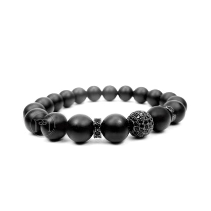 Rhodium Cz Ball & Rings Matte Onyx - Elastic